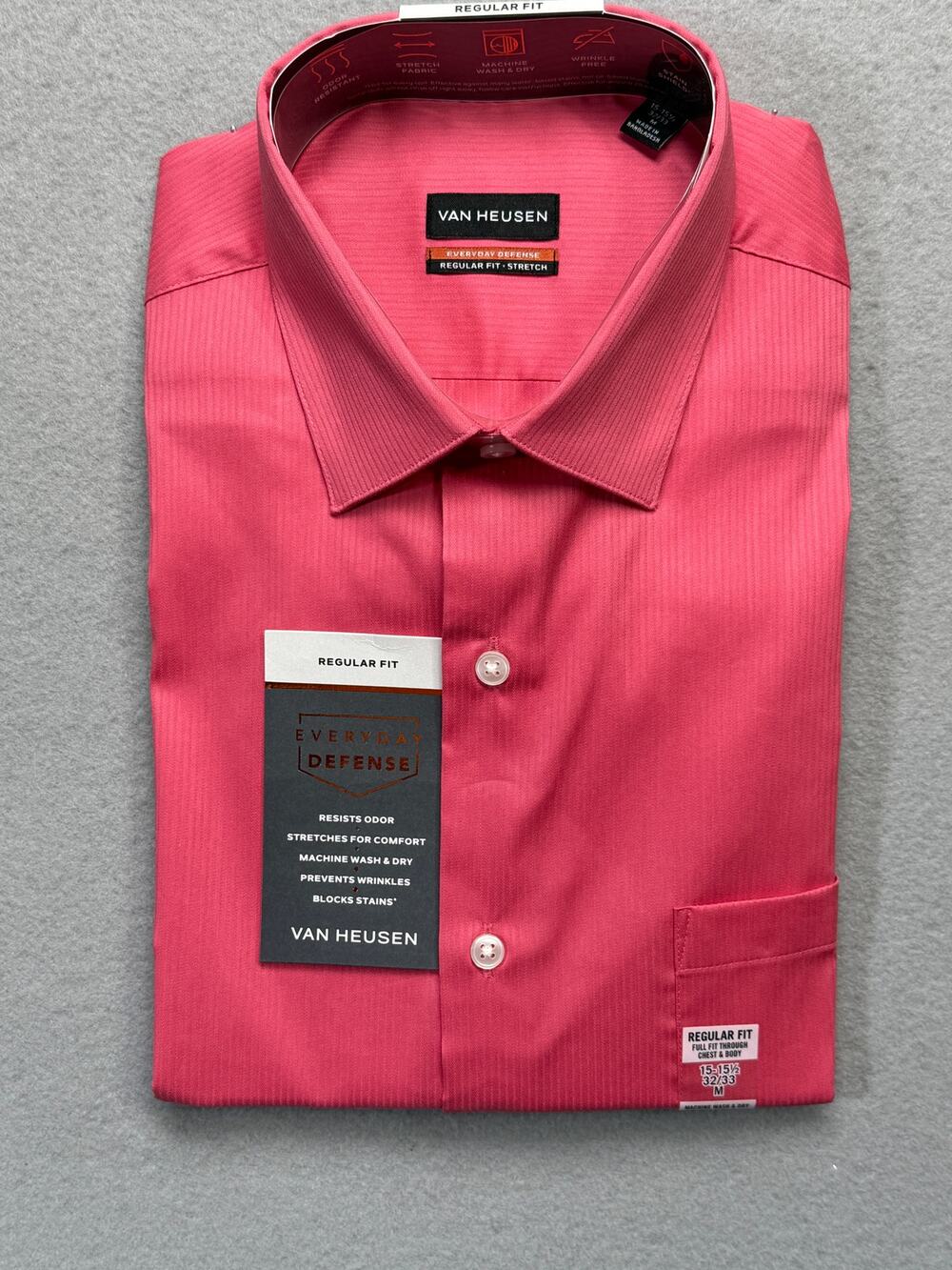Van Heusen Men's Regular Fit Stain Shield Dress Shirt Rouge 15-15.5 32-33 $60